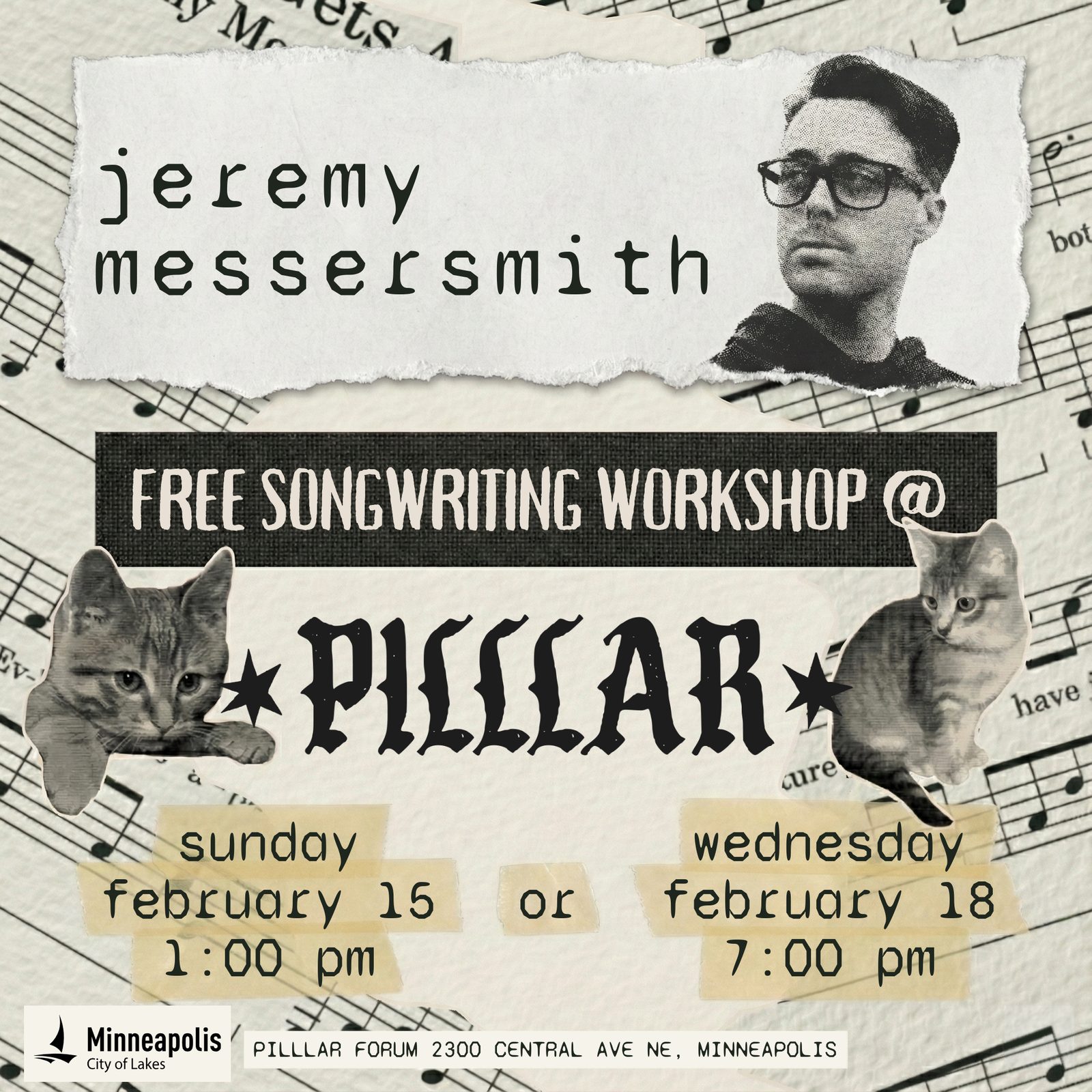 Final promotional poster for PILLLAR songwriting workshop.