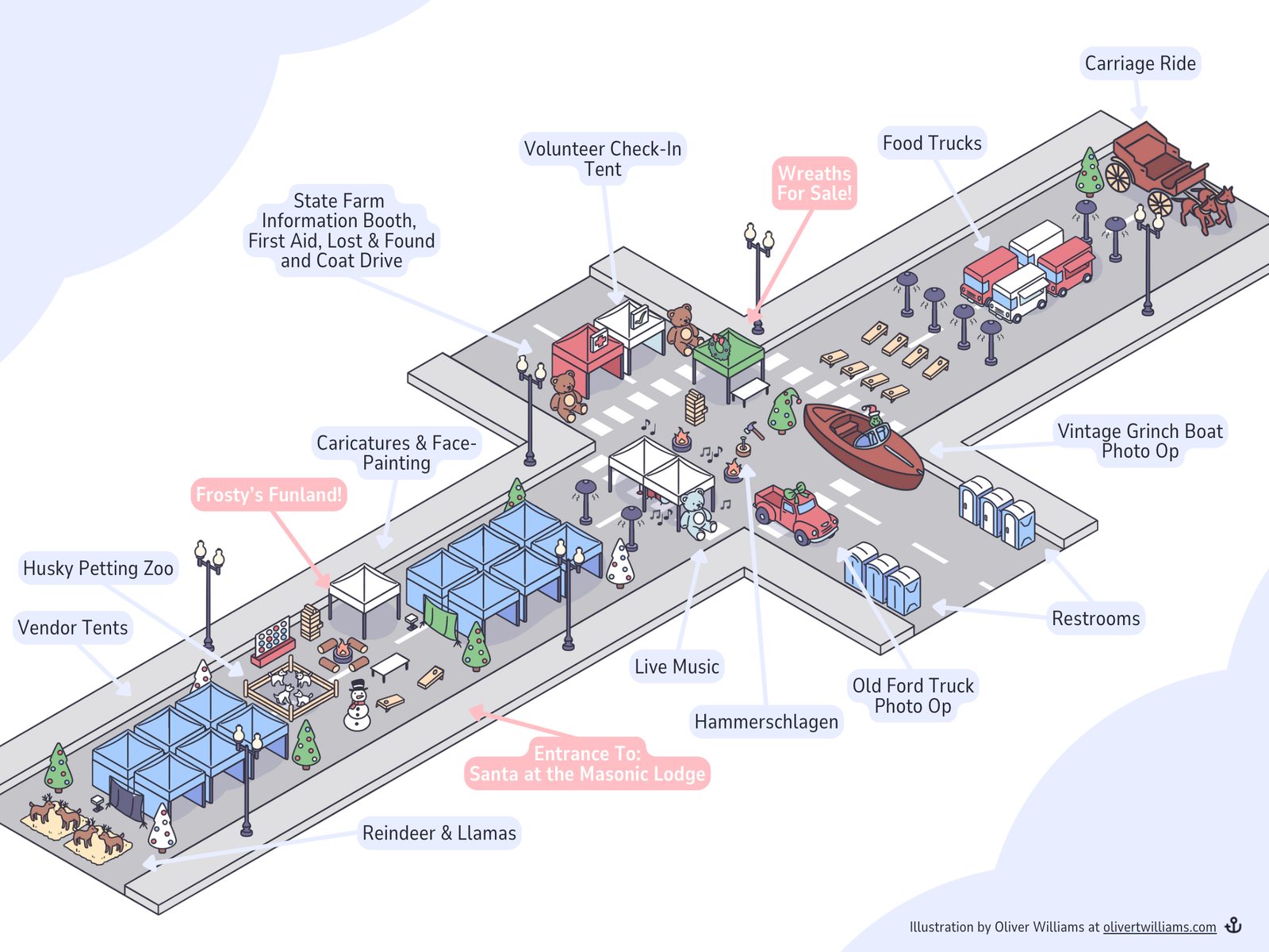 Overview of the event map designed for the first-ever Christmas Market in Excelsior.